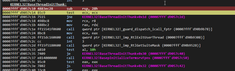 WinDBG KERNEL32!BaseThreadInitThunk