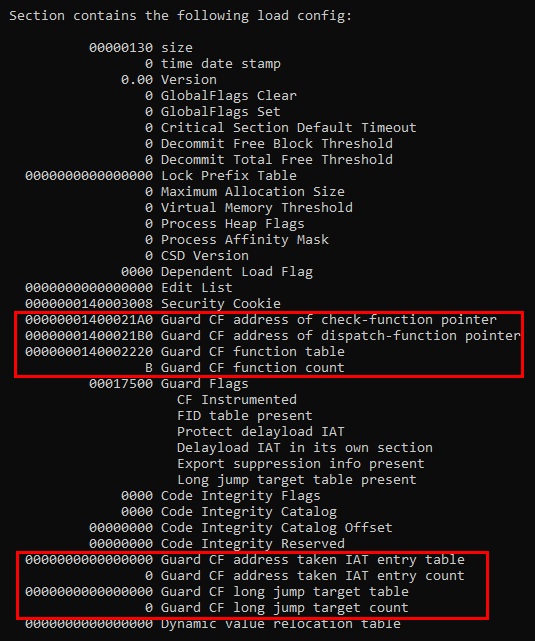 dumpbin cfg details