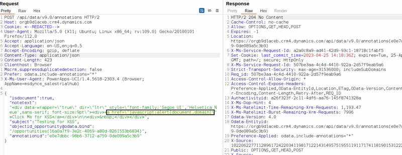 Injection of javascript: protocol within the intercepted request