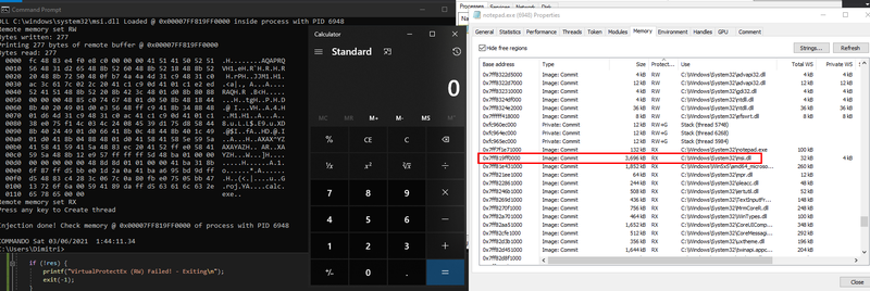 threadCTX bypass - payload "allocated" with Loadlibrary executed