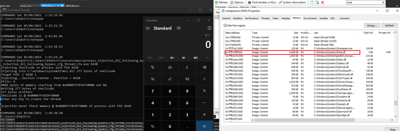 threadCTX bypass - payload allocated with NtMapViewOfSection executed