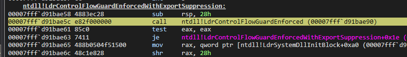 WinDBG ntdll!LdrControlFlowGuardEnforced