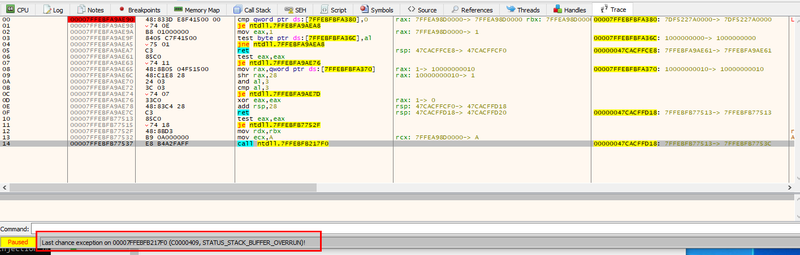 x64dbg crash with STATUS_STACK_BUFFER_OVERRUN